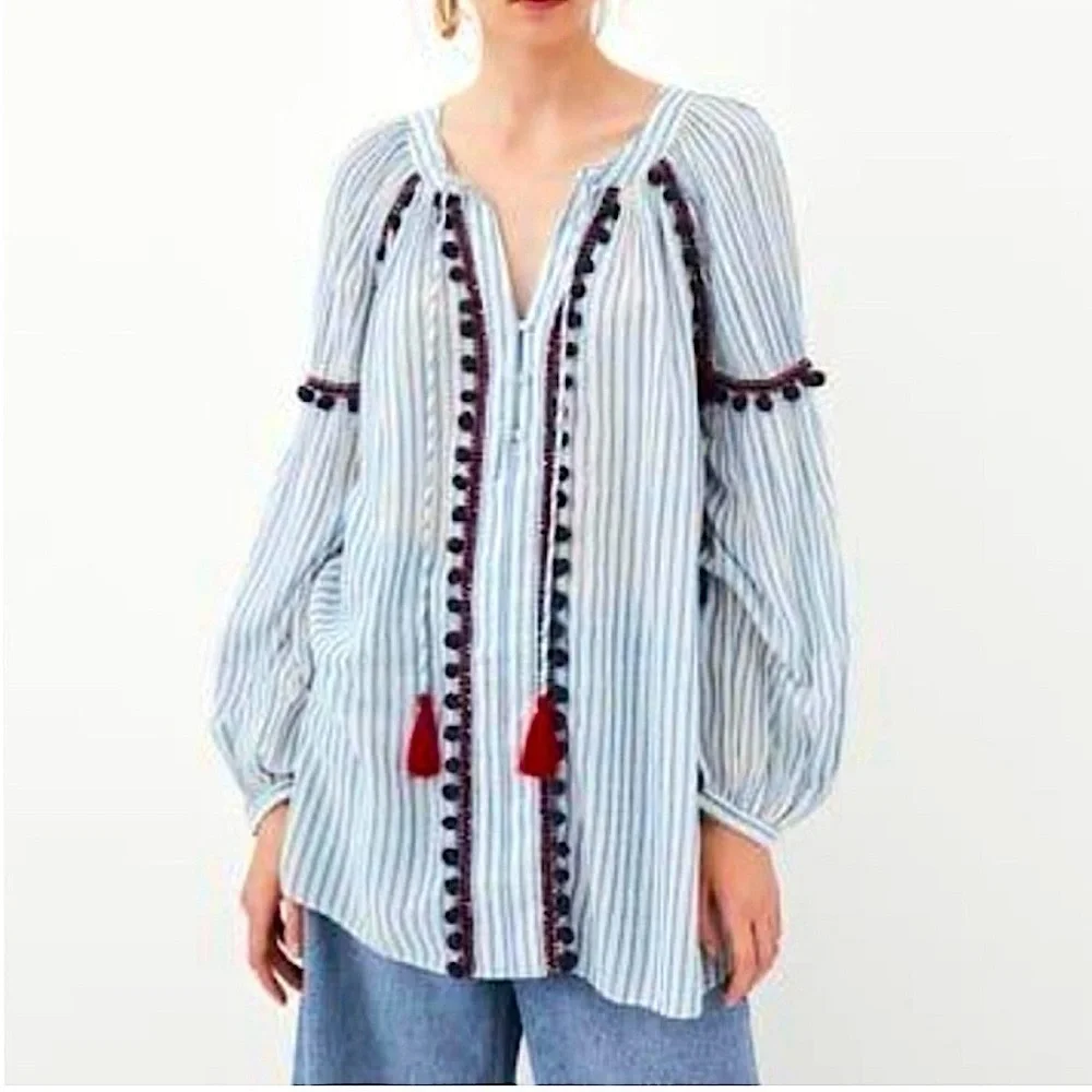 ZARA Bohemian Striped Blouse